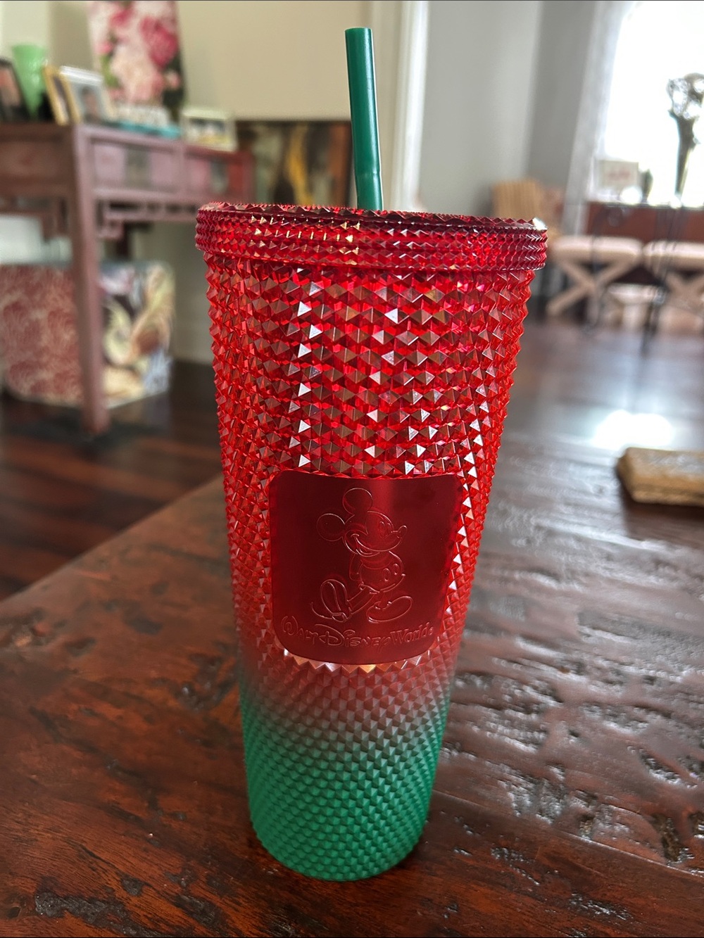Starbucks Disney Christmas ombré  Studded Gradient Tumbler with Green Straw
